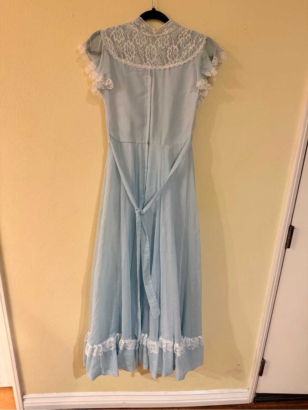 Gunne Sax Light Blue Maxi Dress with Lace Pearl Trim cottagecore prairi no size - Picture 9 of 11